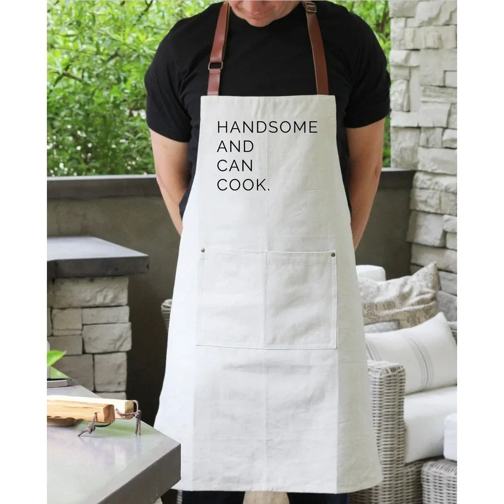 PLH Porter Lane Home Apron Gray Handsome And Can Cook Graphic Men's OS NWT